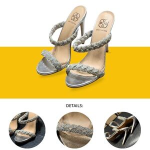 Daisy Fuentes Silver Braided Rhinestone Heels • Sparkly Strappy Heel
